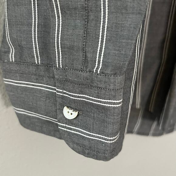 YSL Yves Saint Laurent Button-Up Shirt Gray White Stripe Men’s Size 16.5 34/35 - Picture 3 of 6